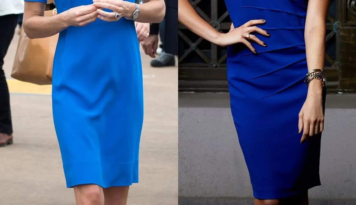 Kate Middleton dan Meghan Markle sama-sama cantik menggunakan gaun berwarna biru. (Getty Images/Cosmopolitan)