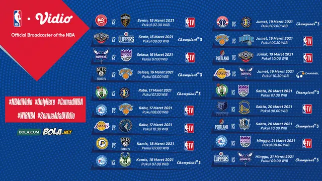 Jadwal NBA 2020/2021 pekan ke-13 di Vidio