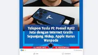 Hoaks Ponsel Tesla Pi Phone. Sumber: tangkapan layar di Facebook
