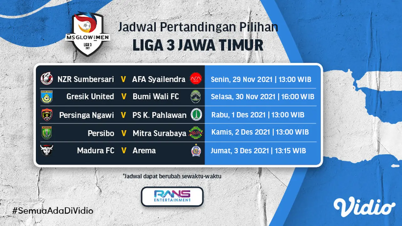 Link Live Streaming Pertandingan Liga 3 Jatim 2021 Babak 32 Besar Pekan Ini di Vidio