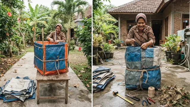 Ide pemanfaatan terpal bekas menjadi tempat sampah