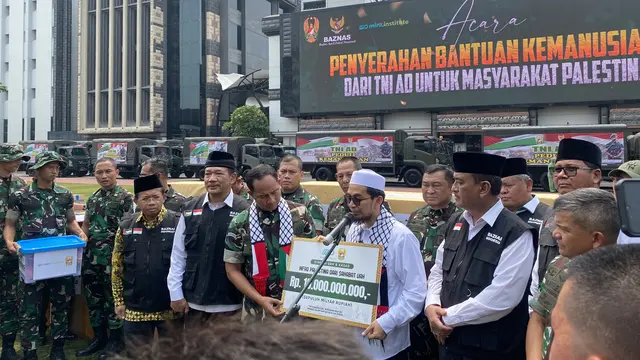 TNI Angkatan Darat (TNI AD) dan Sahabat Ustaz Adi Hidayat bersama Badan Zakat Nasional (Baznas) mengirimkan bantuan kemanusiaan ke Gaza, Palestina.
