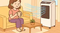 Ilustrasi wanita sedang merasakan sejuknya air cooler. (Foto: OpenAI)