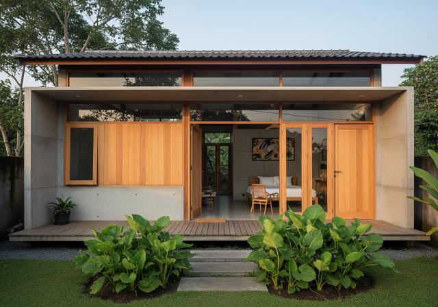 Japandi Industrial untuk Rumah Kecil yang Artistik/Desain Rumah Kecil ala Villa Pedesaan (Sumber: gemini.com)