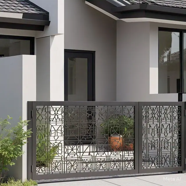 Pagar Besi Hollow dengan Motif Geometris