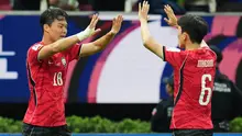 Oh Hyeon-gyu (kiri) merayakan gol keduanya bersama Hwang In-beom dalam laga Grup A Piala Dunia antara Korea Selatan dan Ceko di Zapopan, Meksiko, Jumat, 12 Juni 2026. (AP Photo/Matias Delacroix)