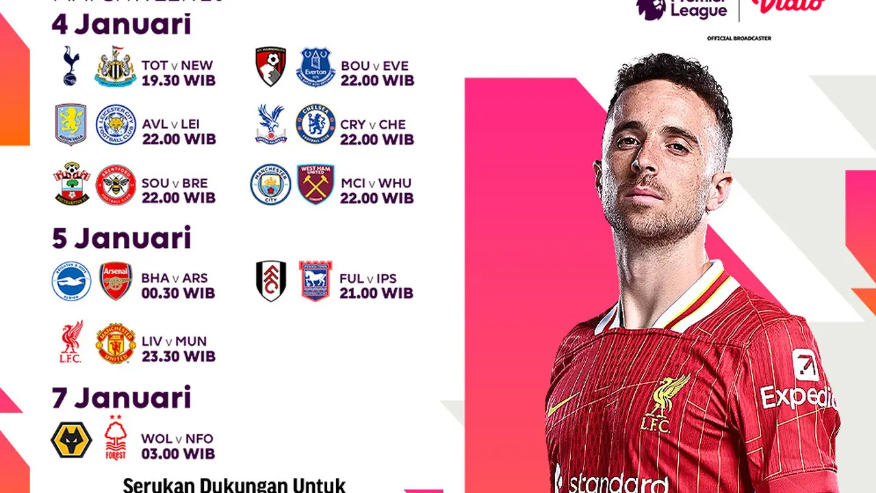 Jadwal Liga Inggris 2024/25 pada Matchweek 20 di Vidio Pekan Ini