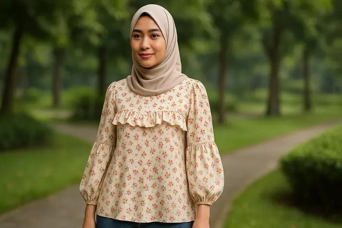7 Model Tunik Motif Bunga Kecil Lengan Bishop, Bikin Tampilan Feminin dan Anggun di Segala Acara