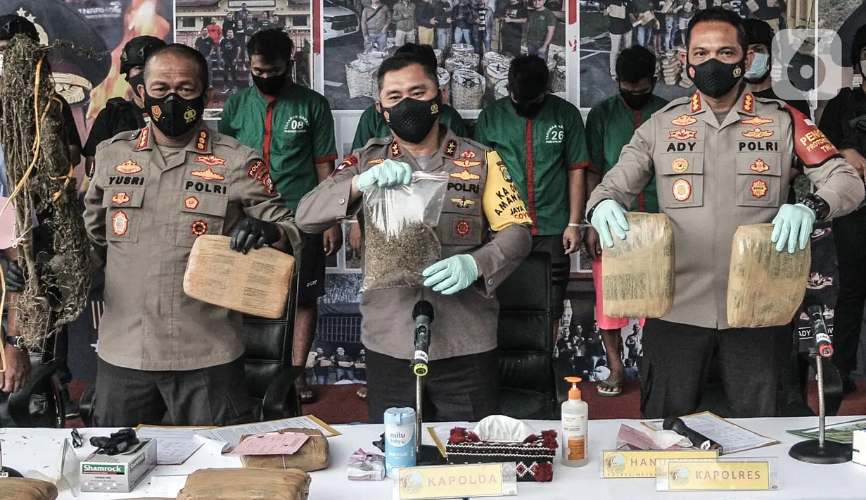 Kapolda Metro Jaya Irjen Fadil Imran (tengah) didampingi Kabid Humas Polda Metro Jaya Kombes Yusri Yunus dan Kapolres Metro Jakarta Barat Kombes Ady Wibowo memberikan keterangan saat rilis pengungkapan ladang ganja di Mapolres Metro Jakarta Barat, Selasa (9/3/2021). (merdeka.com/Iqbal S Nugroho)