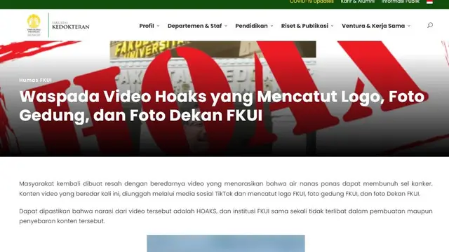 Siaran Pers FKUI Terkait Hoaks Nanas