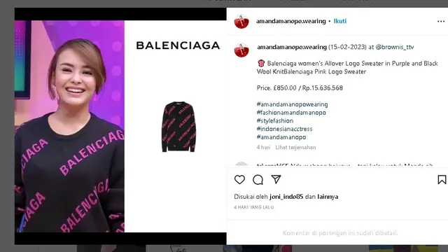 Gaya Amanda Manopo saat jadi host program TV (Foto: IG amandamanopo.wearing)