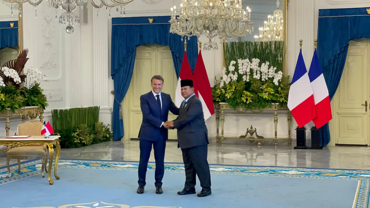 Presiden Prabowo Subianto menerima kunjungan kenegaraan Presiden Prancis, Emmanuel Macron di Istana Merdeka Jakarta, Rabu (28/5/2025).