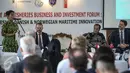 Menteri Kelautan dan Perikanan Susi Pudjiastuti memberikan sambutan dalam kegiatan Marine and Fisheries Business dan Investment Forum di Kantor KKP, Jakarta, Senin (28/11). Kegiatan itu dihadiri pula Menhub Budi Karya Sumadi. (Liputan6.com/Faizal Fanani)