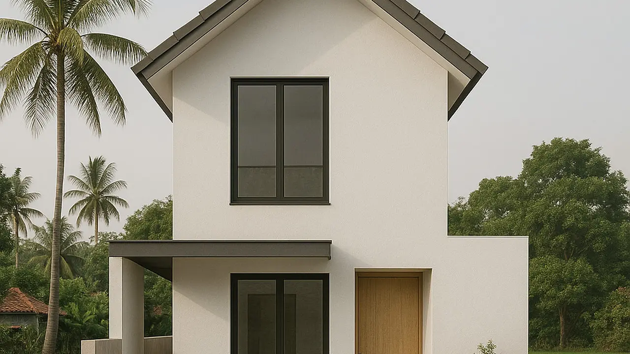 Desain Rumah Minimalis 5x7 Meter 2 Lantai di Desa dengan Model Japandi/via ChatGPT