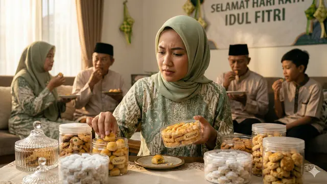 Tips makan kue lebaran (Foto: Gemini AI)