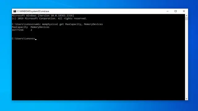 Mencari tahu kapasitas maksimal RAM di perangkat Windows lewat command prompt