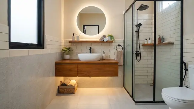 Ide Desain Meja Rias Kamar Mandi Model Mengambang Ruang Terbatas