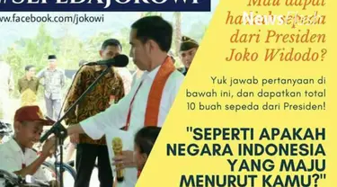 Presiden Joko Widodo mengumumkan 10 pemenang kuis #SepedaJokowi.  10 wajah pemenang beserta nama mereka di timeline Facebook Jokowi