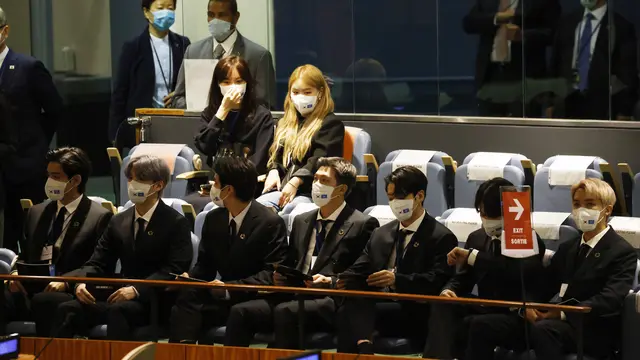 BTS di Sidang Umum PBB 2021. (John Angelillo/Pool via AP)