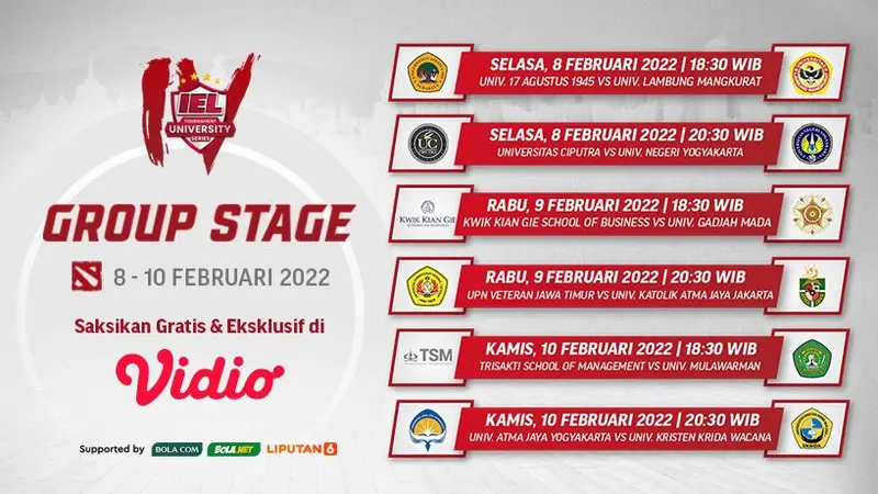 Saksikan IEL University series IV : Group Stage, Mulai 8-10 Februari 2022 di Vidio