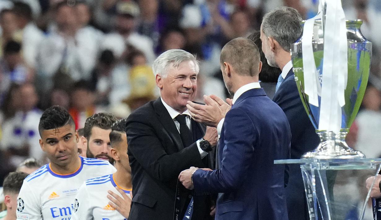 Berkat Kemenangan ini, Real Madrid semakin mempertegas statusnya sebagai raja Liga Champions dengan meraih 14 trofi. (AP/Petr David Josek)