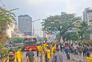 Kondisi demo mahasiswa di Bundaran HI (Foto: Rifqy/Liputan6.com)