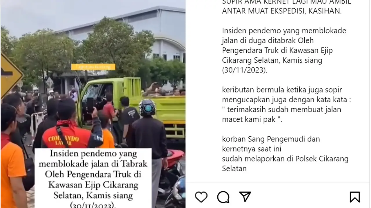 Seorang sopir truk menjadi diamuk massa buruh yang sedang berujuk rasa di Kawasan EJIP Cikarang, pada Kamis (30/11/2023).