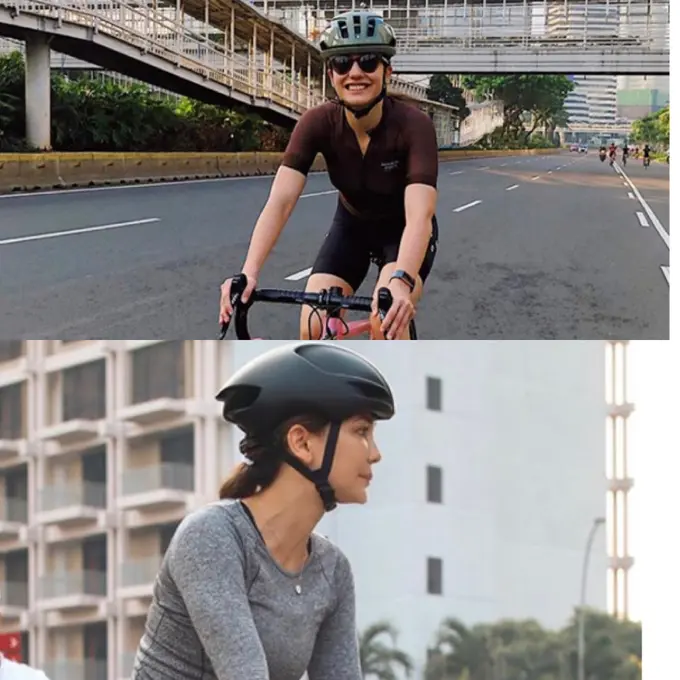 Pevita Pearce dan Luna Maya saat bersepeda