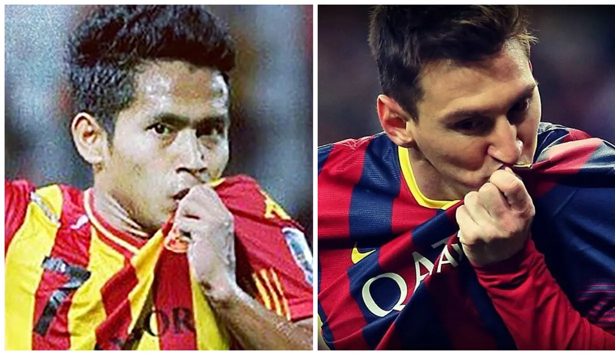 Penyerang Barcelona asal Argentina, Lionel Messi memiliki kemiripan dengan gelandang serang Selangor FC asal Indonesia, Andik Vermansyah. (Instagram-AFP)