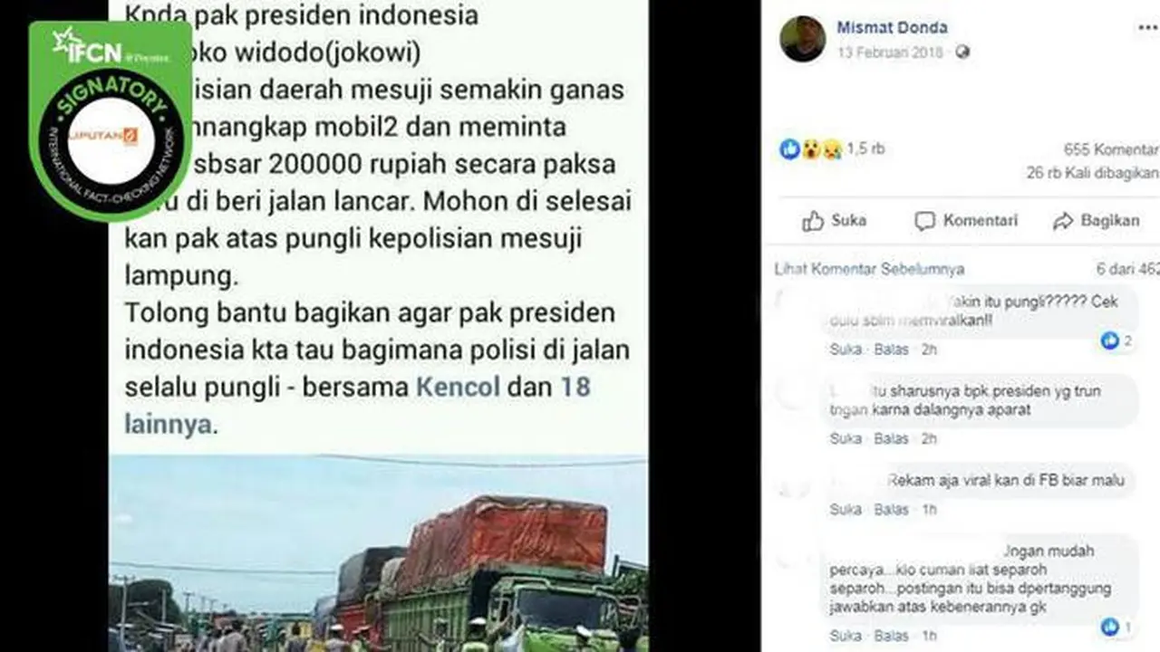 [Cek Fakta] Gambar Tangkapan Layar Foto Polisi Merazia Pengendara