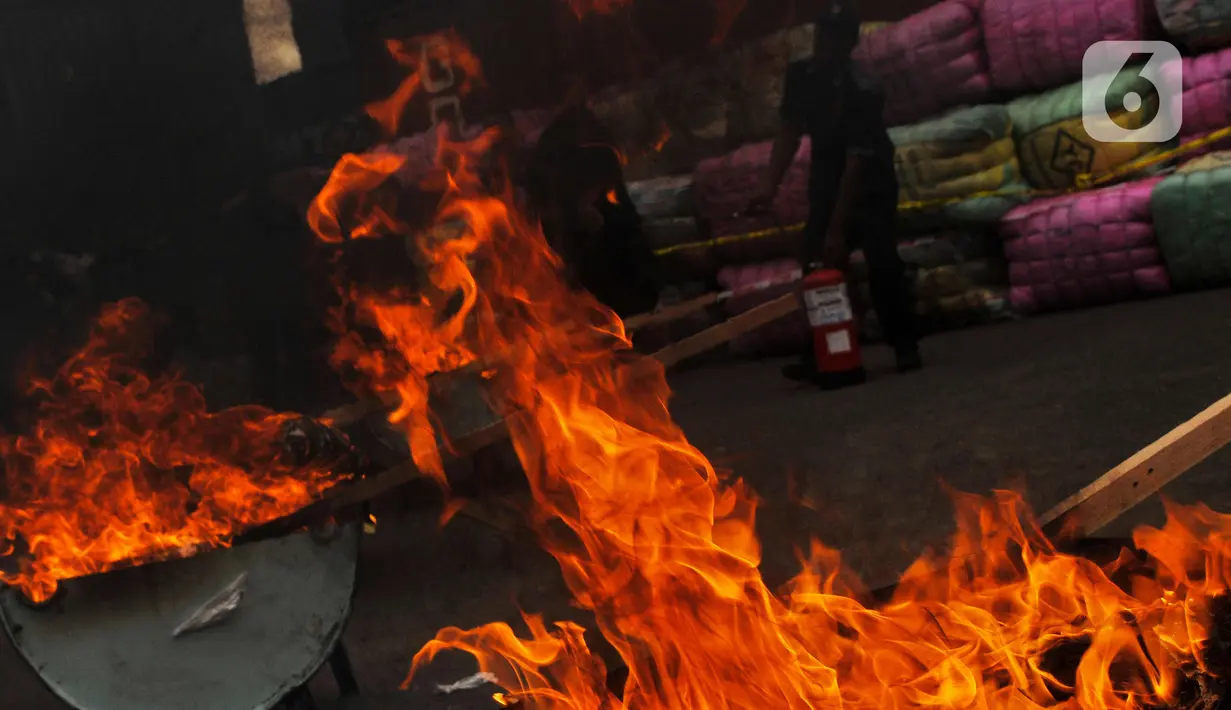 Pemusnahan dilakukan dengan cara dibakar. (Liputan6.com/Herman Zakharia)