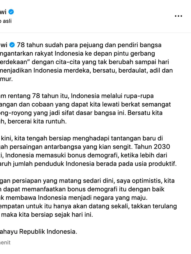 Unggahan Presiden Jokowi. (Foto: Dok. Instagram @jokowi)