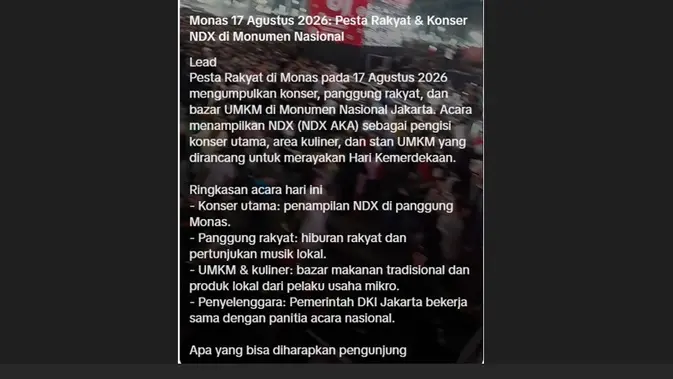 Cek Fakta Liputan6.com menemukan klaim video situasi di Monas malam hari jelang demo 27 Agustus