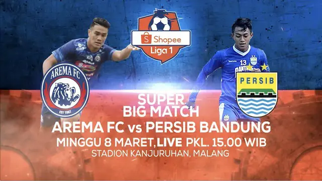 Berita video jangan lewatkan keseruan Super Big Match Shopee Liga 1 2020, Arema vs Persib Bandung, disiarkan langsung di Indosiar pukul 15.00 WIB, Minggu (8/3/2020).