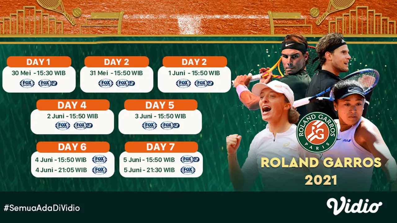 Live Streaming Grand Slam Tennis Roland Garros di FOX Sports Eksklusif Melalui Vidio Pekan Ini