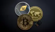 Ilustrasi aset kripto, mata uang kripto, Bitcoin, Ethereum, Ripple. Kredit:  WorldSpectrum via Pixabay