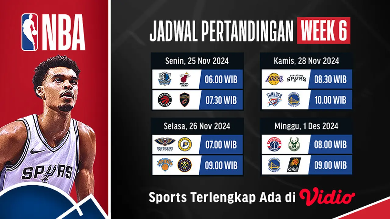 Jadwal NBA Season 2024/25 Matchweek 6