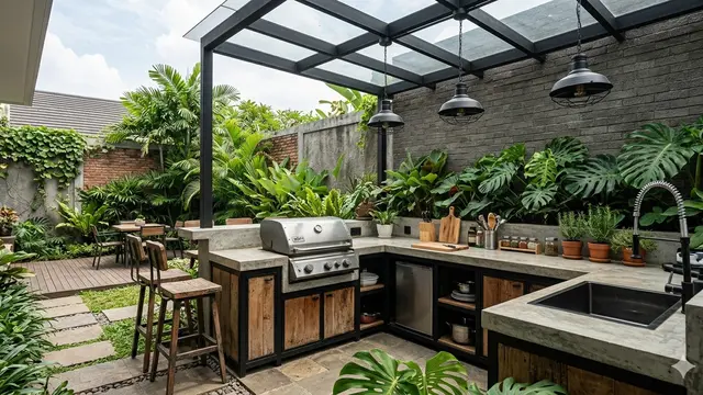 Ide Taman Belakang dengan Dapur L-Shape (Foto: Gemini AI)