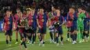 Ini menjadi gelar LaLiga ke-28 yang diraih Barcelona. (MANAURE QUINTERO/AFP)