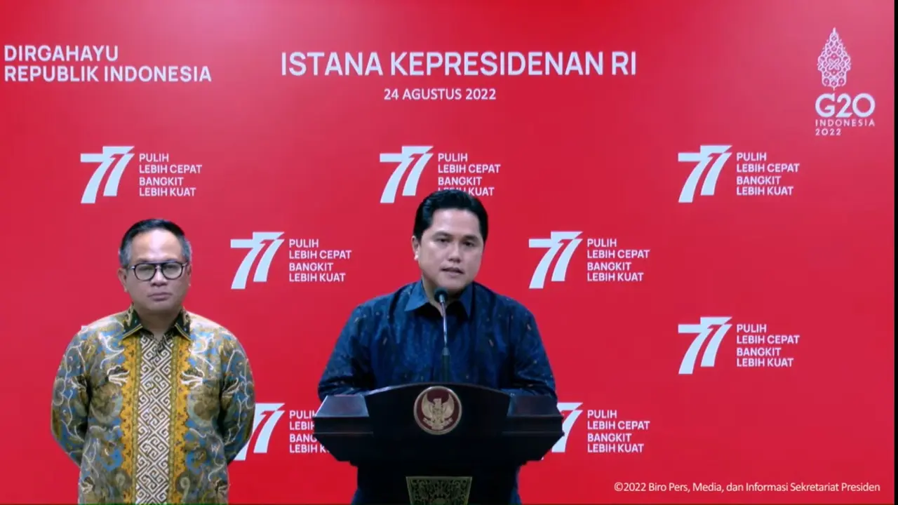 Menteri Erick Thohir dalam konferensi pers di Istana Negara, Rabu (24/8/2022).