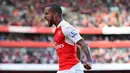 Ekspresi Theo Walcott setelah mencetak gol pertama Arsenal ke gawang Stoke City dalam lanjutan Liga Premier Inggris di Stadion Emirates, London. Sabtu (12/9/2015). (Reuters/Dylan Martinez)