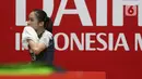 Pebulutangkis tunggal putri Indonesia, Ruselli Hartawan saat melawan Michelle LI (Kanada) pada babak pertama Indonesia Masters 2020 di Istora GBK, Jakarta, Rabu (15/1/2020). Ruselli Hartawan kalah dua set langsung 14-21, 15-21. (Liputan6.com/Helmi Fithriansyah)