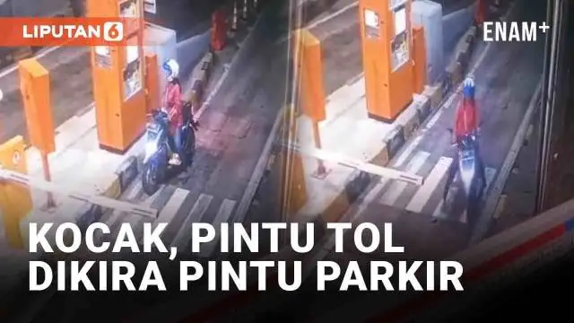 Entah apa yang dipikirkan emak-emak bermotor berikut. Terekam CCTV, ia mendekat ke pintu tol dan menekan tombol. Ia terdiam sesaat, diduga menunggu keluarnya karcis dan terbukanya pintu bak mesin pintu parkir.