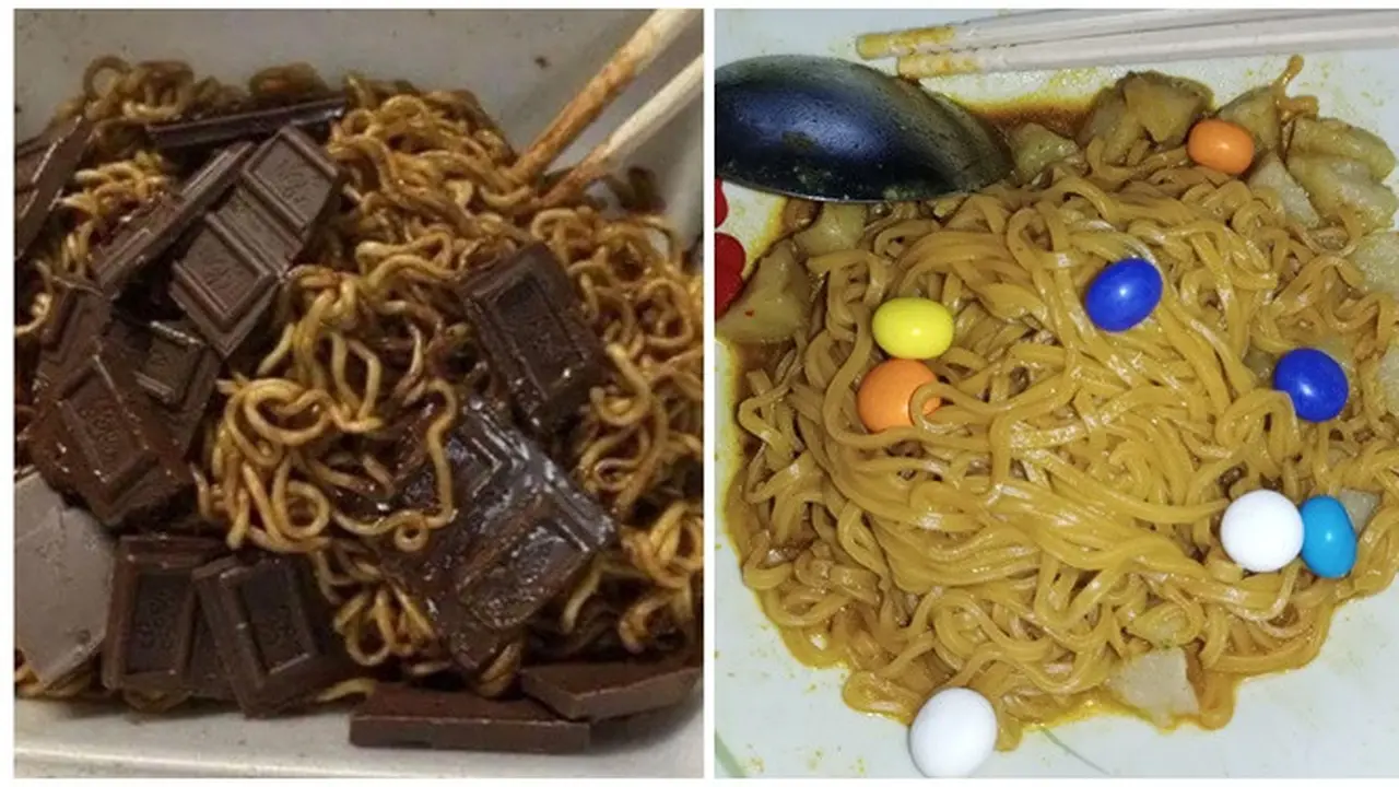 6 Potret Mi Instan Pakai Topping Rasa Cokelat Ini Bikin Geleng Kepala