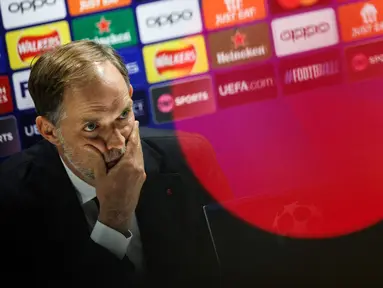 Foto file ketika Thomas Tuchel (Pelatih kepala Bayern Munich) saat ia berbicara dalam sebuah konferensi pers menjelang pertandingan sepak bola leg pertama perempat final Liga Champions UEFA melawan Arsenal, di Stadion Emirates, London, pada 8 April 2024. (Adrian DENNIS/AFP)
