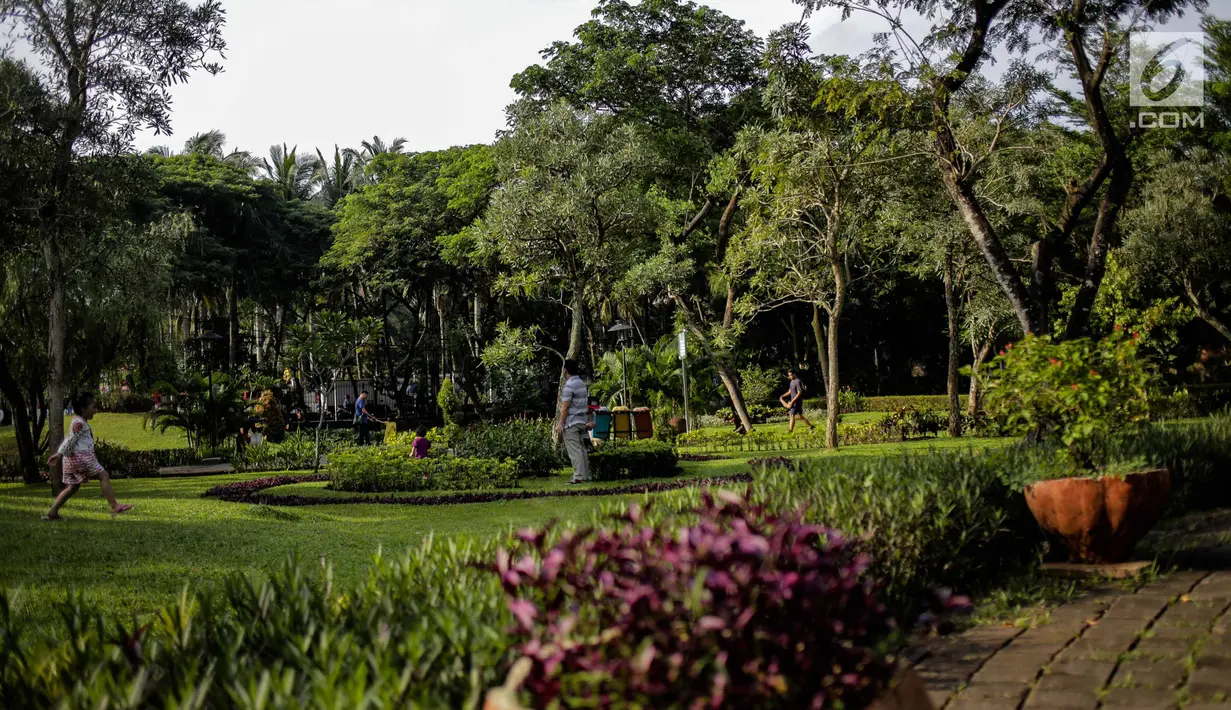 Suasana Taman Tabebuya, Jagakarsa, Jakarta, Kamis (14/3). Dinas Kehutanan DKI Jakarta menganggarkan Rp 130 miliar untuk membangun 53 Taman Maju Bersama (TMB) di tahun 2019. (Liputan6.com/Faizal Fanani)