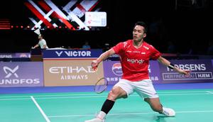 Jonatan Christie bertanding pada Piala Thomas 2026. (Dok. PBSI)