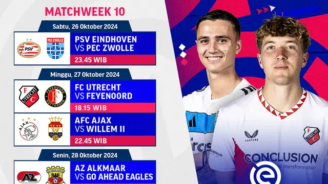 Jadwal Eredivisie 2024/25 matchweek 10 di Vidio
