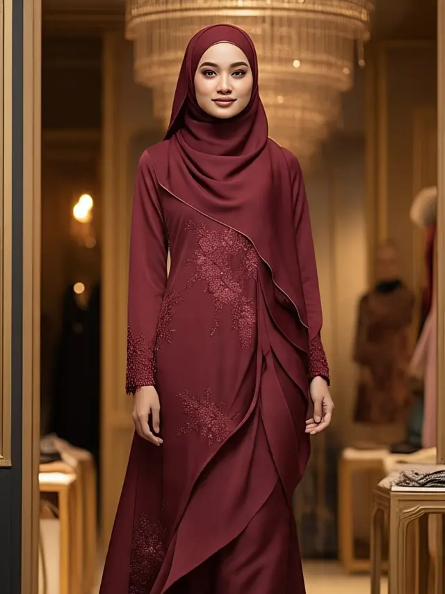 Inspirasi Model Gamis Burgundy