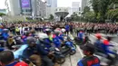 Massa buruh yang tergabung dalam Koalisi Besar Perjuangan Buruh Indonesia (KBPBI) melakukan aksi unjuk rasa di Jalan Jenderal Sudirman, Jakarta Pusat, Kamis (24/9/2026). (KLY/Budy Santoso)